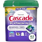 Cascade Platinum Plus Dishwasher Pods, Dish Detergent Soap, Clean Lemon Scent, 62 Count