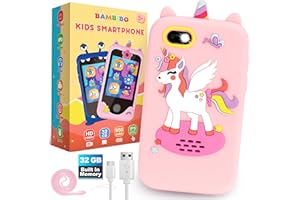 Bambibo Kids Smart Phone for Girls - Built-in 32GB Faster Speed Play Phone | Long Lasting 850mAh Battery | 1080p Dual Camera Mini Phone | Unicorn Kids Cell Phone | Mini Kids Phone for Girls Ages 8-10