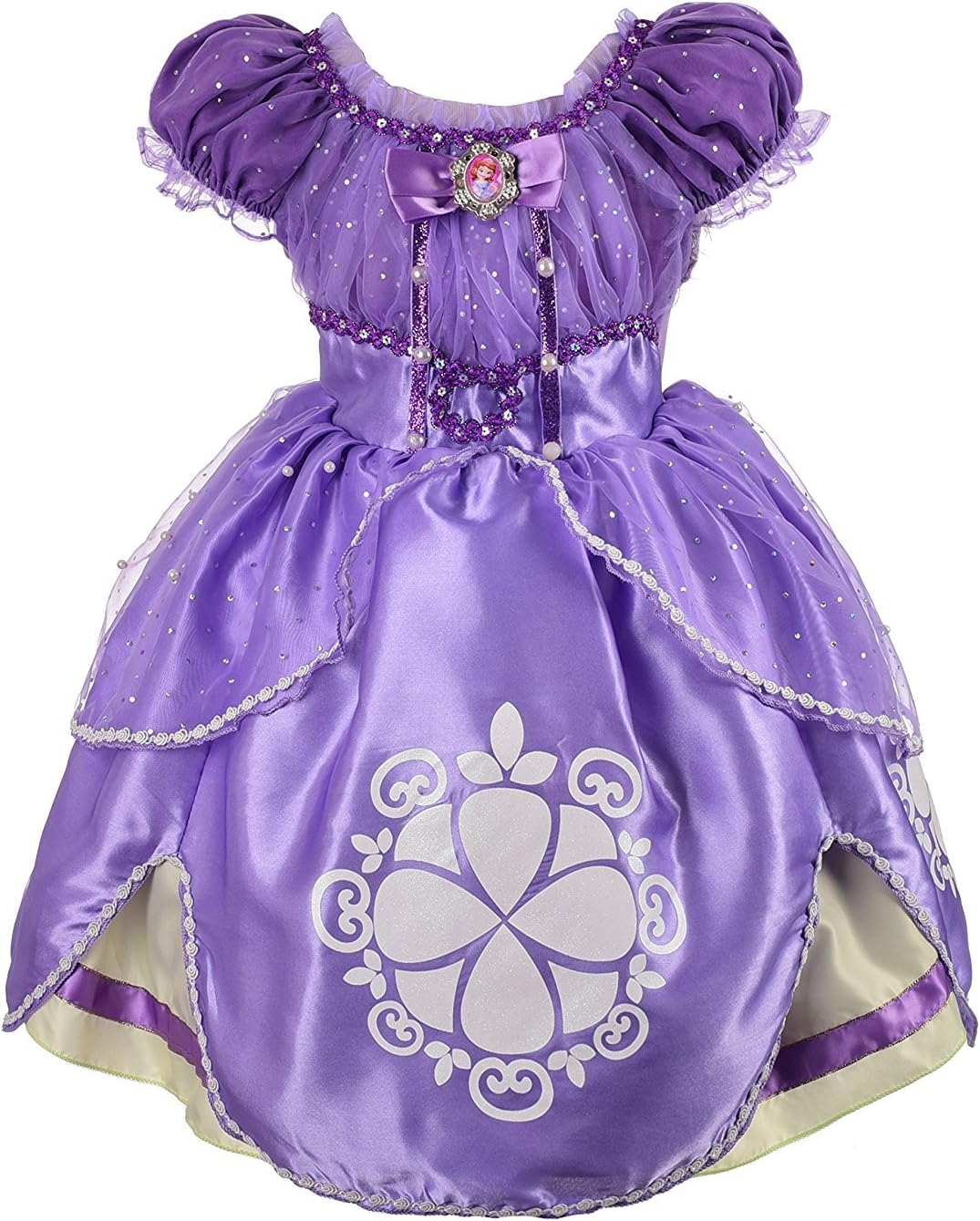Little Girls Cute Short Sleeve Summer Dresses Glittery Princess Sofia Costumes Cosplay Birthday Party Dress Up