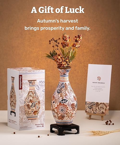 PIECERELAX 3D PUZZLE VASE FOR ADULTS TO FLOWER ARRANGEMENT AND HOME DECORATION MADE BY 160 CURVED PLASTIC PUZZLE PIECES – AUTUMN ABUNDANCE, FOR MOM [S1042]