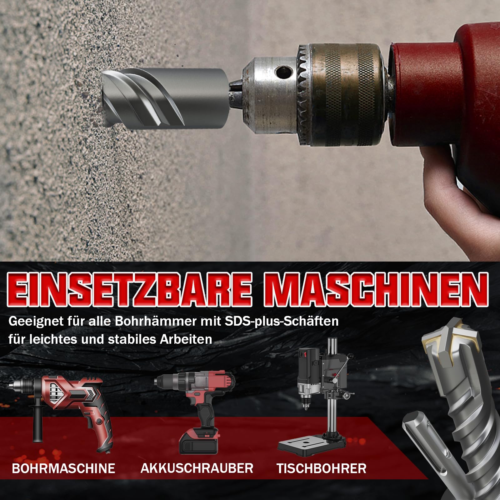 CSOOM SDS Plus Bohrer 40x600mm，Professionell Betonbohrer，Ideal zum Bohren in Stein, Beton, Naturstein, Ziegelmauer 6