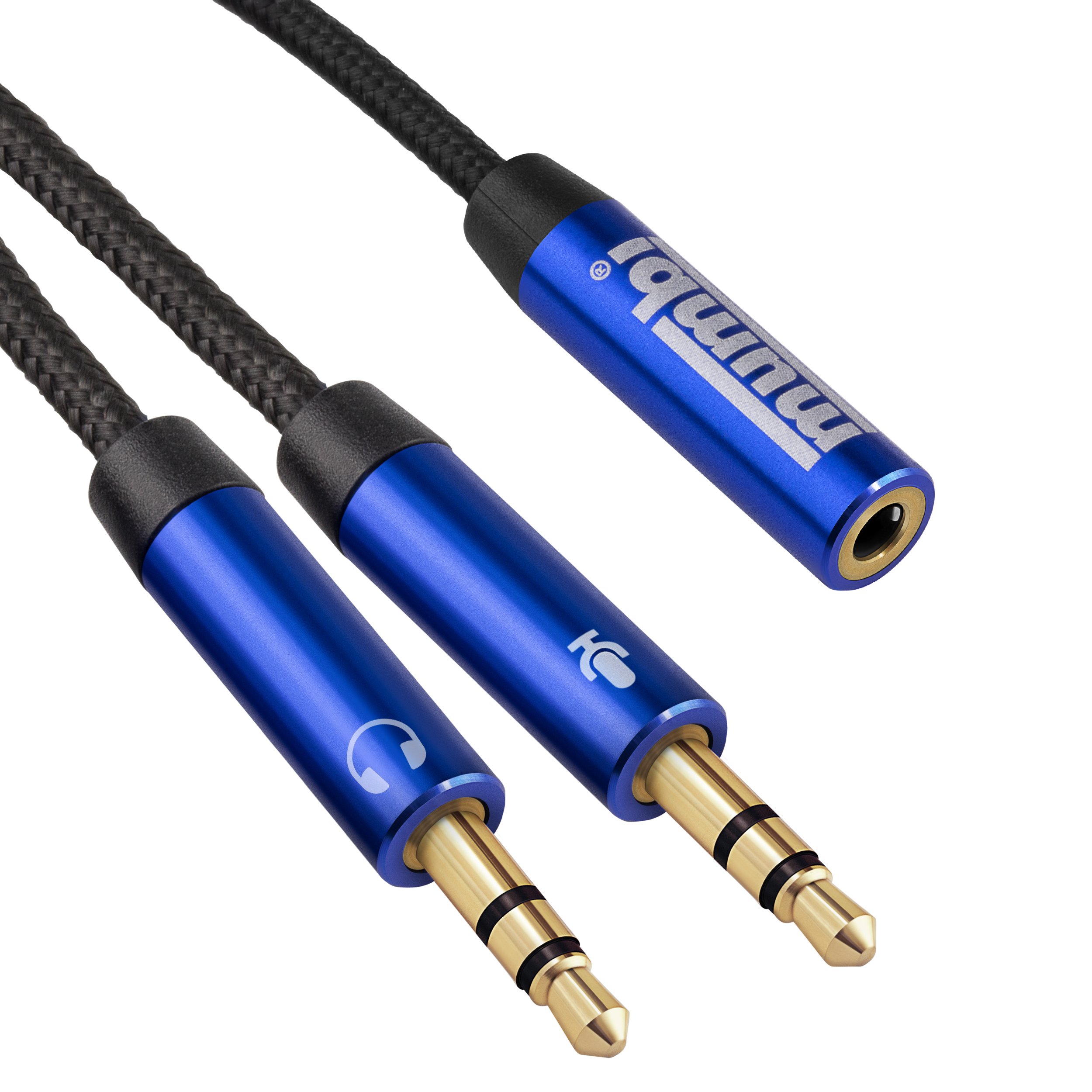 mumbi Smartphone Headset Adapter Cable Nylon 2x 3.5 mm Jack to 3.5 mm Female 60 cm