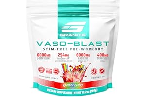Granite Supplements Vaso Blast, Rainbow Candy Flavor, Stimulant-Free Pre Workout for Men & Women with Grapeseed Extract, Arginine Nitrite, & VasoDrive-AP for Max Pump (20 Servings)