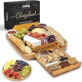 SMIRLY Charcuterie Large Bamboo Cheese Board Set for Serving - House Warming Gifts for New Home, Wedding, Bridal Shower & Birthday, for Women
