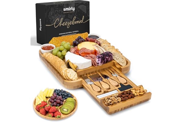 Smirly Charcuterie Board Set - Large Bamboo Cheese Board for Serving - House Warming Gifts New Home, Wedding & Bridal Shower