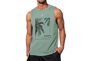 GOSUIF Mens Tank Tops Beach Summer Sleeveless Shirts Graphic Palm Tree Vacation Tanks Muscle Gym Tank Top