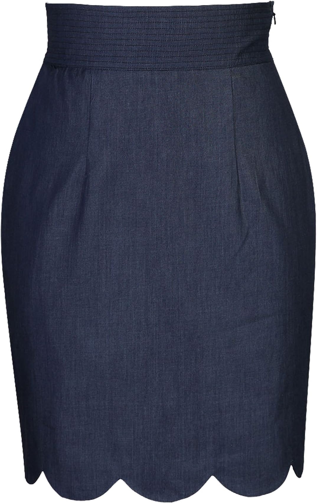 eShakti Women's Scallop Hem Denim Chambray Skirt
