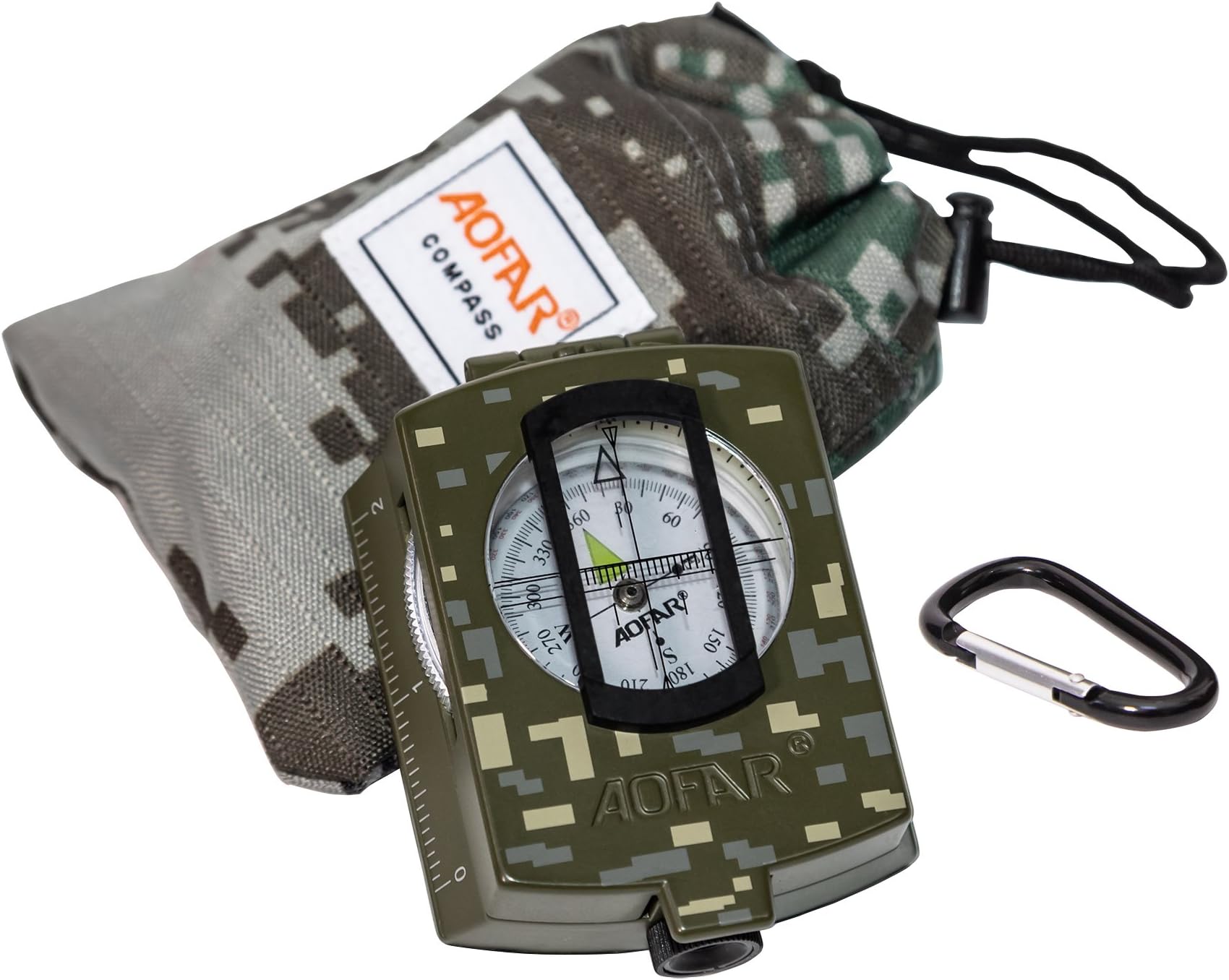 AOFAR Military Compass Lensatic Sighting- Fluorescent, Waterproof and Shakeproof with Map Measurer Distance Calculator, Pouch for Camping, Hiking, Hunting, Backpacking