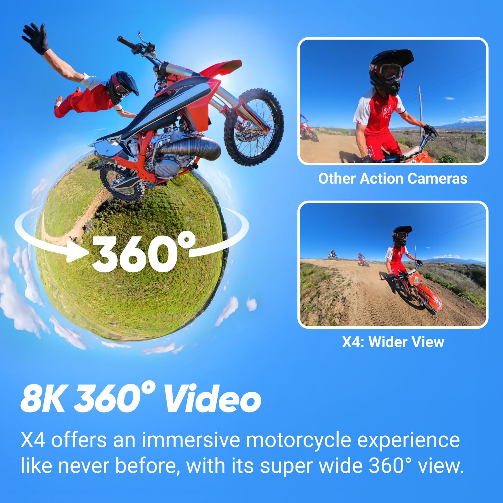 Insta360 X4 Motorcycle Bundle- 8K Waterproof 360 Action Camera, 4K Wide-Angle Video, Invisible Selfie Stick, Removable Lens Guards, 135 Min Battery Life, AI Editing, Stabilization, for Sports, Travel