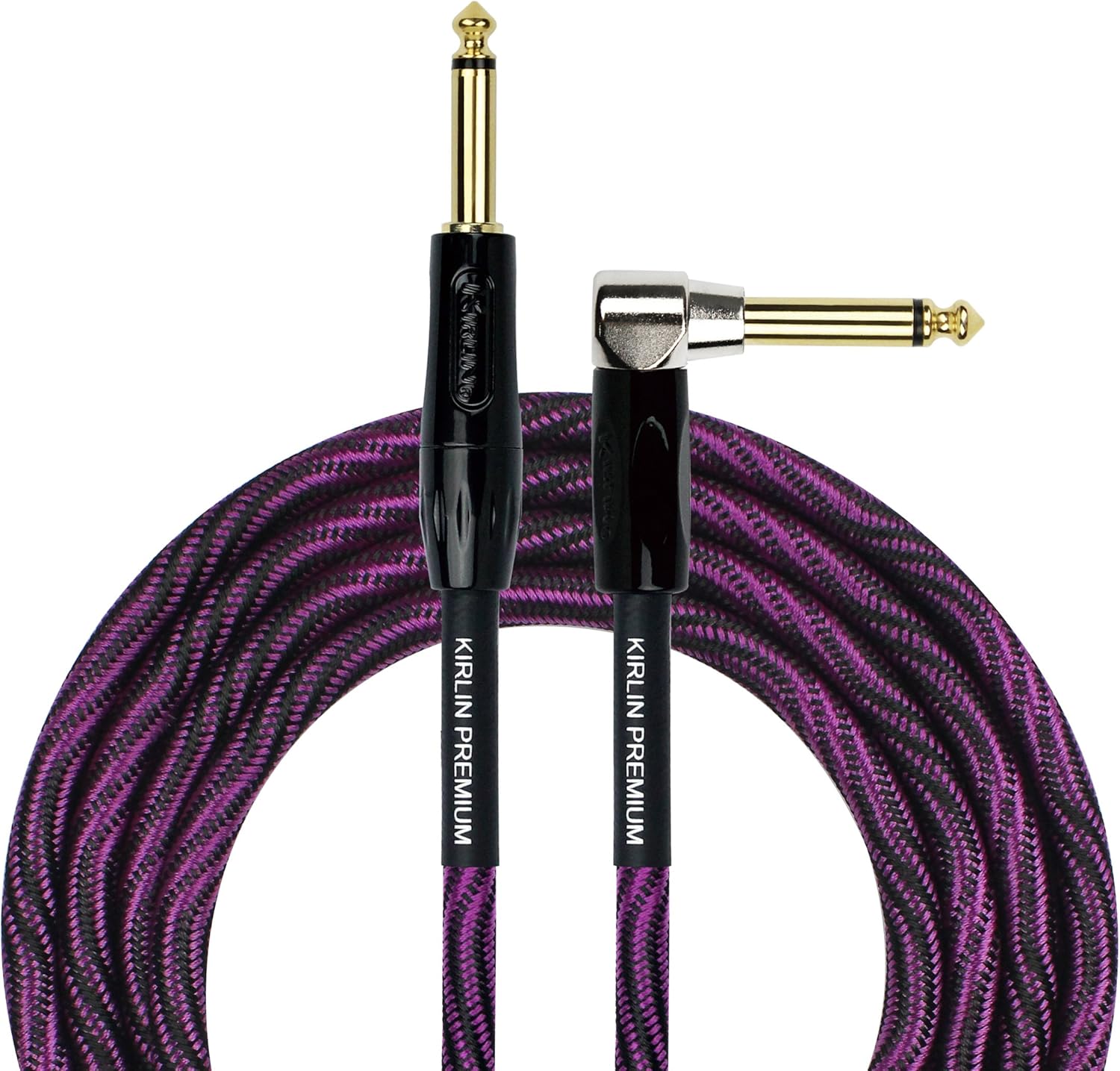 KIRLIN Cable IWB Instrument Cable, 1/4Inch Right Angle to Straight, Black Purple Wave, 10FT