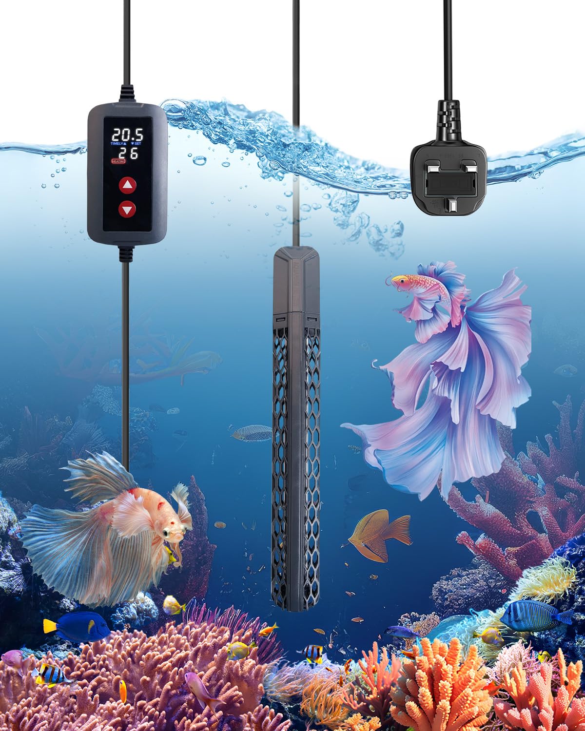 BrightArk Aquarium Heater 300W, Fish Tank Heater with Intelligent LED Digital Display Thermostat Controller, Fish Tank Heaters for Tropical, Aquarium Heaters for 250L Freshwater Saltwater Fish Tank