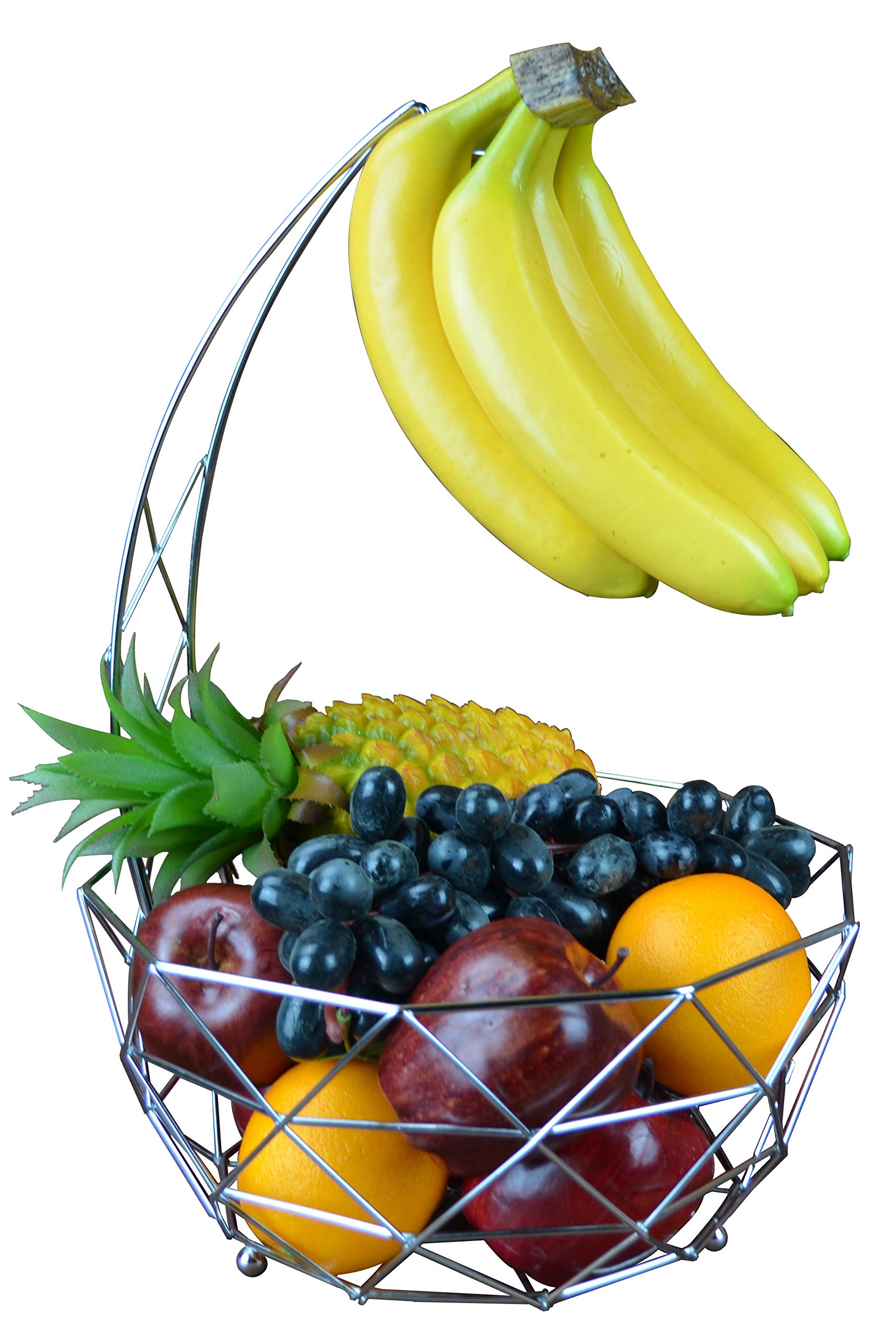 Caseeto Silver Fruit Basket with Banana Hanger, Chrome Finish