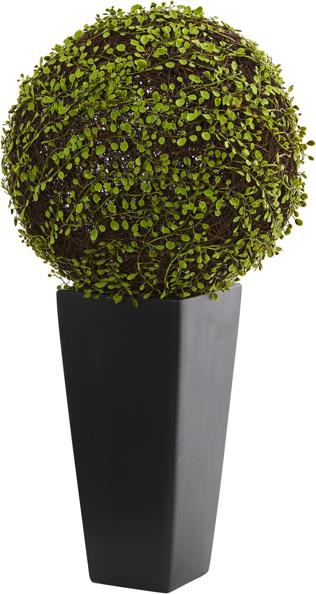 Nearly Natural Artificial Mohlenbechia Ball Plant in Black Tower Vase, Green