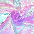 Ganeen 11 Yard Iridescent Fabric Organza Fabric Sheer 59 Inches Wide Rainbow Laser Gradient Lace Holographic Gauze for DIY Dress Curtain Costume Background Home Wedding Party (Light Purple)