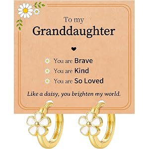 BxkSky Granddaughter Gifts from Grandma Daisy Earring Hoop with Encouragement Card