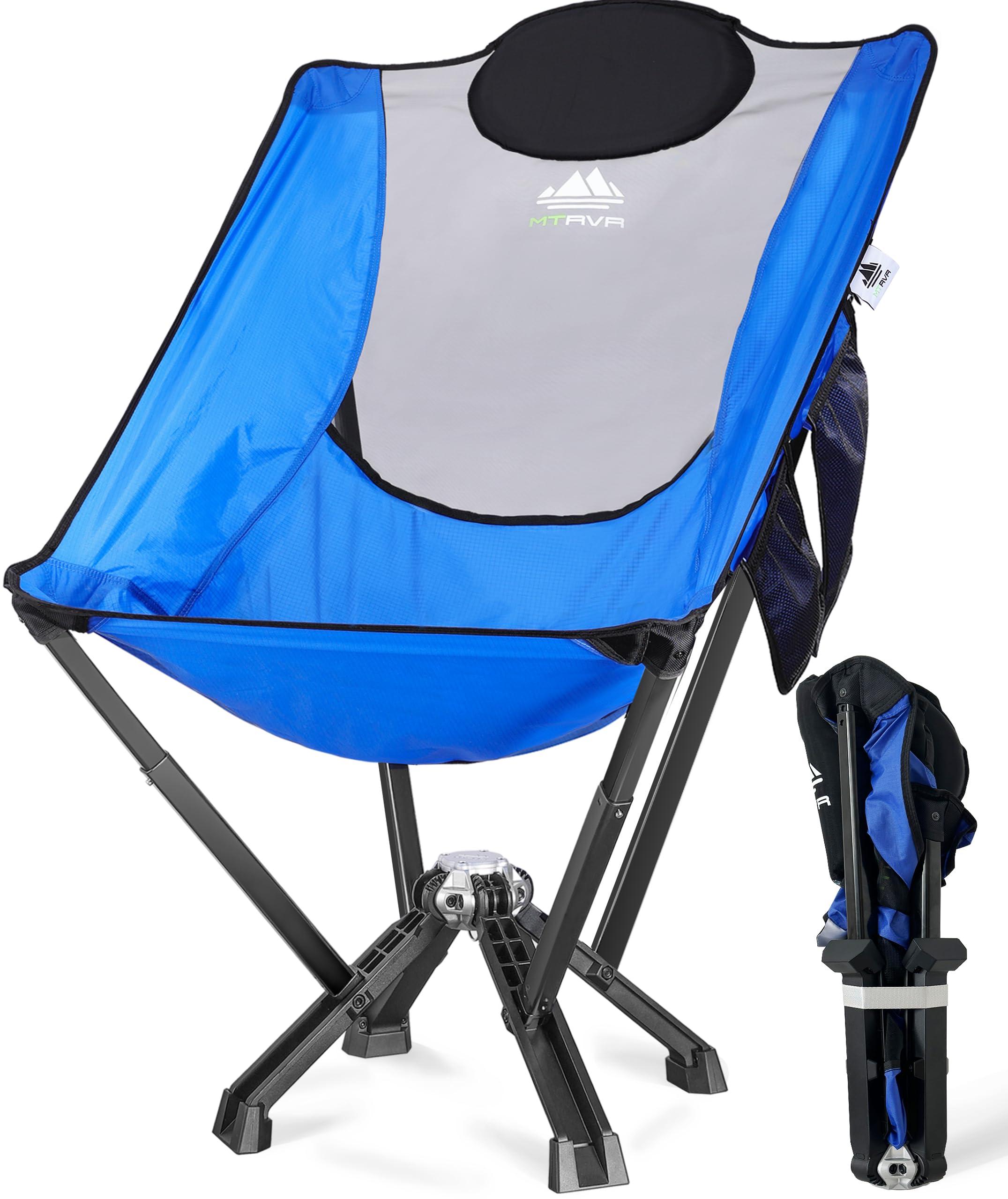 Photo 1 of MTRVR Folding High Back Camping Chairs, Support 600 LBS, Portable Chair for Camping with Headrest Pillow, Heavy Duty Camping Chair for Camping, Beach, Poolside, Backyard, Garden, Blue