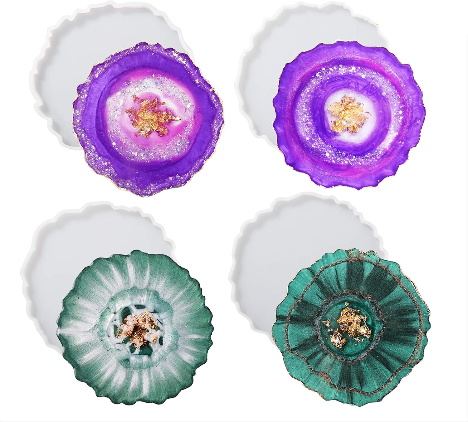 4-Piece Silicone Coaster Molds For Epoxy Resin - Round Mandala Flower Design DIY Craft Molds