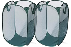 DAWNTREES 2 PCS Pop Up Laundry Hamper Basket,Large Collapsible Mesh Storage Basket with Side Pocket,Applicable to Laundry Room, Bathroom,Dorm,Travel Carrying (Green Vertical)