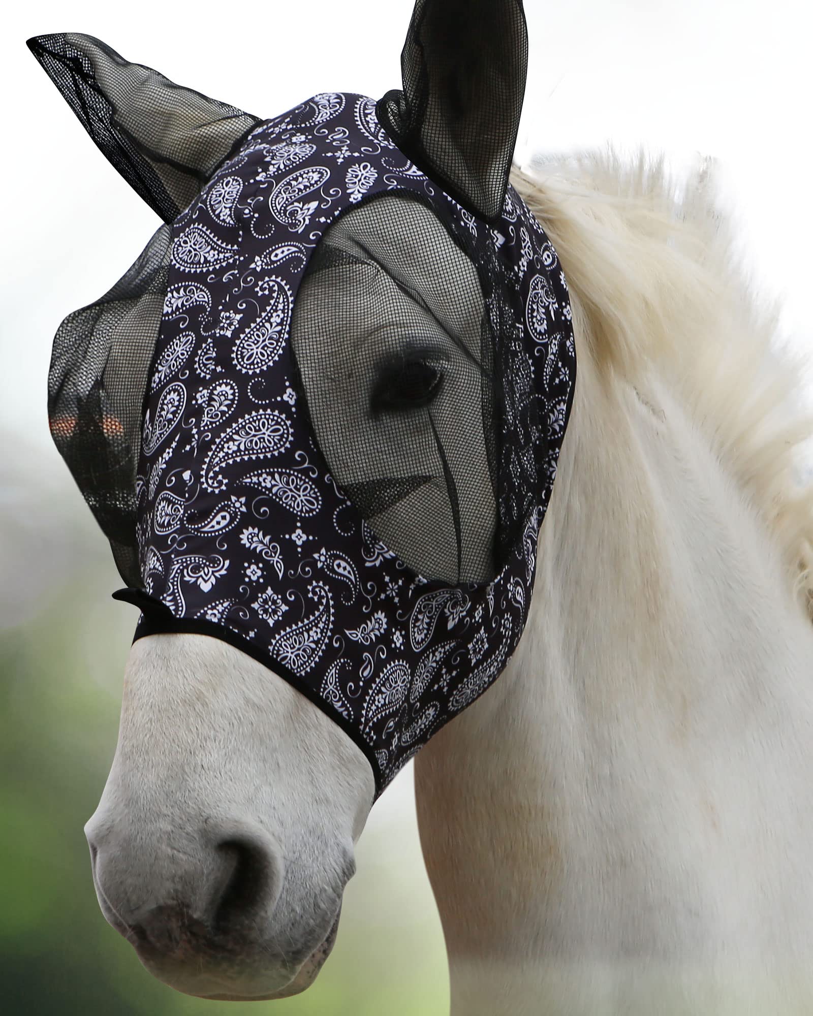 Harrison Howard Super Comfort Stretchy Fly Mask Large Eye Space with UV Protection Soft on Skin with Breathability-Paisley Wave — image 1