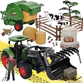 Peagprav Farm Tractor Toys Set Bale Haying Round Baler with Barn, Farmer,Cow,Farm Tools,Tree Farm Tractor Pla yset for Kids Toddler Boys Girls Ages 3-7 Years