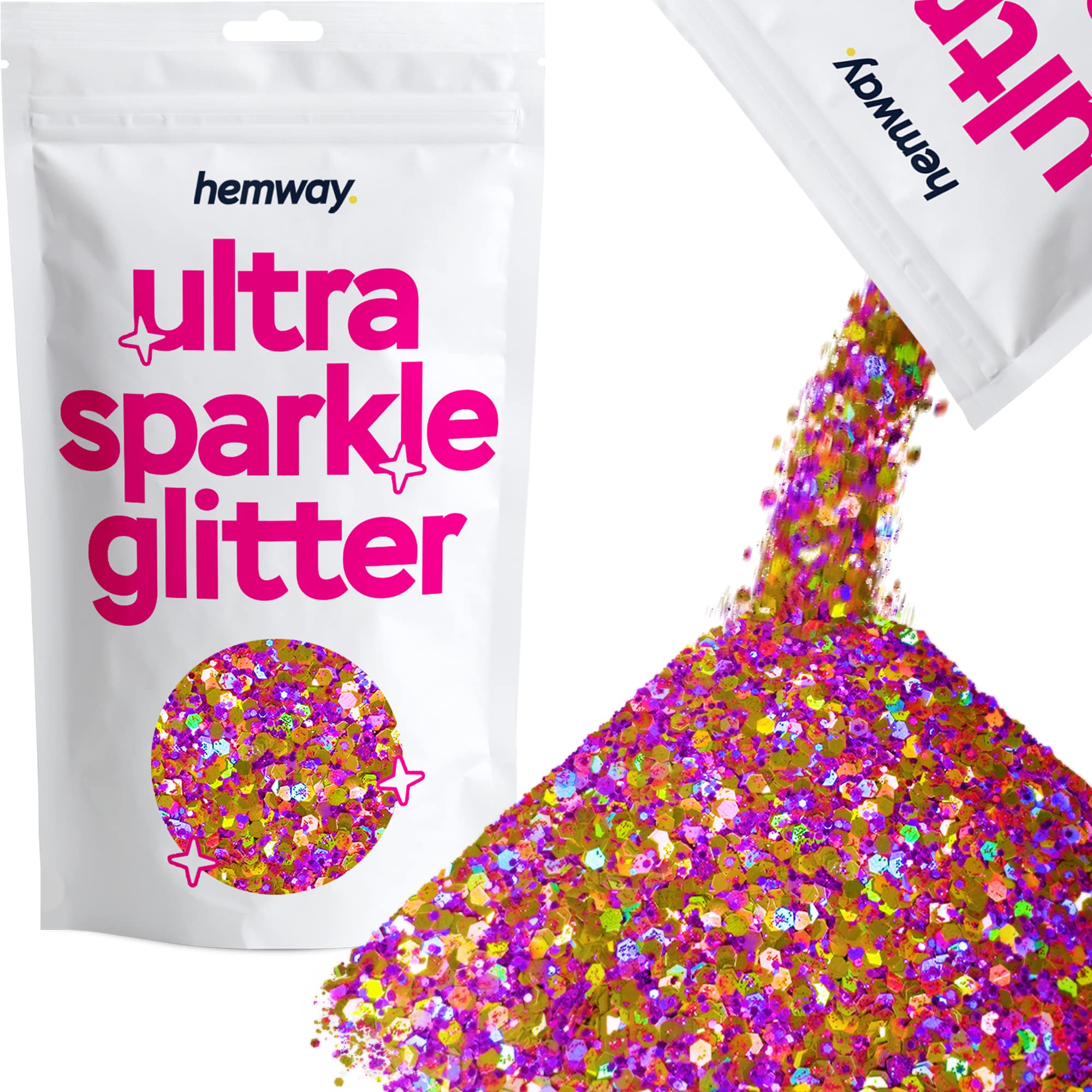 Hemway Ultra Sparkle Glitter Gold Purple Holographic Mix 100g Mixed | Glitter for Arts & Craft, Makeup, Nail Art, Crafting, Card Making, Sparkle Decoration