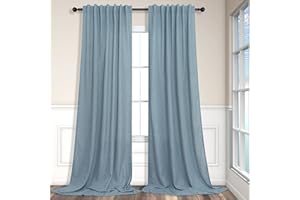 PITALK Blue Linen Curtains 84 Inch Length for Living Room 2 Panels Set Back Tab Rod Pocket Light Filtering Semi Sheer Grey Blue Curtains for Bedroom Country Farmhouse Stone Dusty Blue Gray Drapes 52x84 Long
