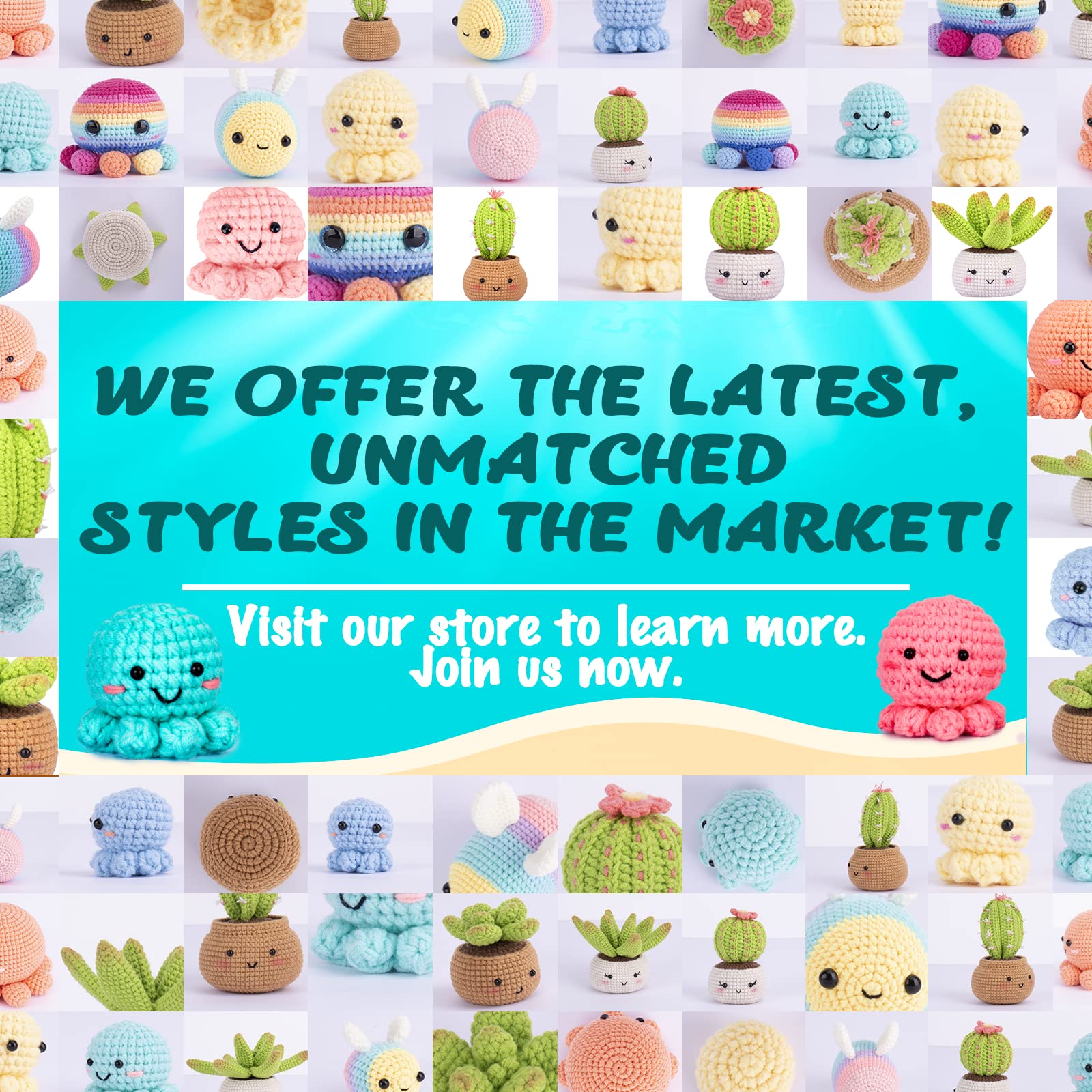 Crochetta Crochet Kit for Beginners, Amigurumi Crocheting Animals Kits w Step-by-Step Video Tutorials, Knitting Starter Pack for Adults and Kids, Jumbo 2 Octopus Familly (40%+ Yarn Content)