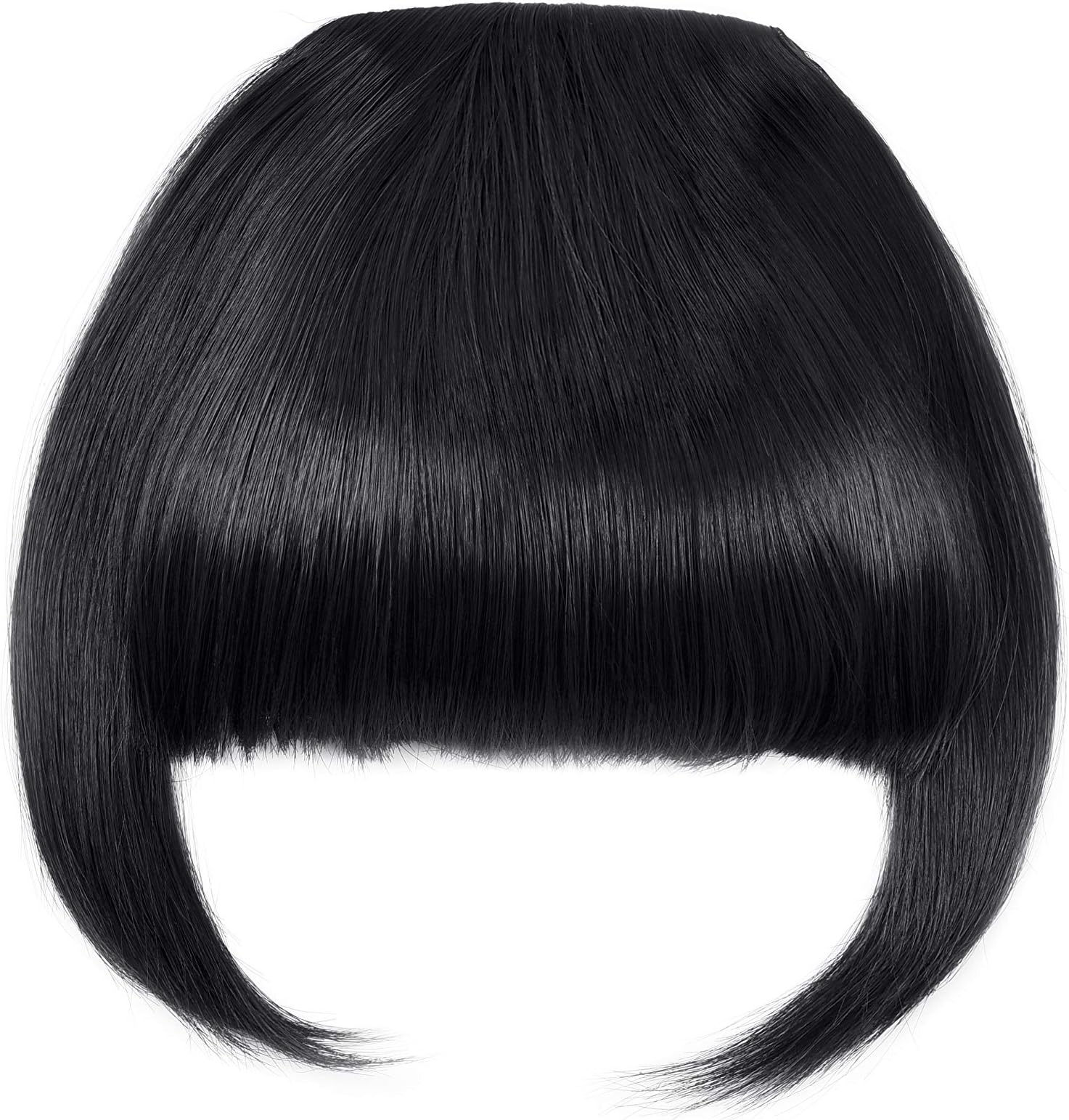 Clip in Bangs Fringe Hair Extensions with Temples Synthetic Fashion Hair-pieces Dark Black