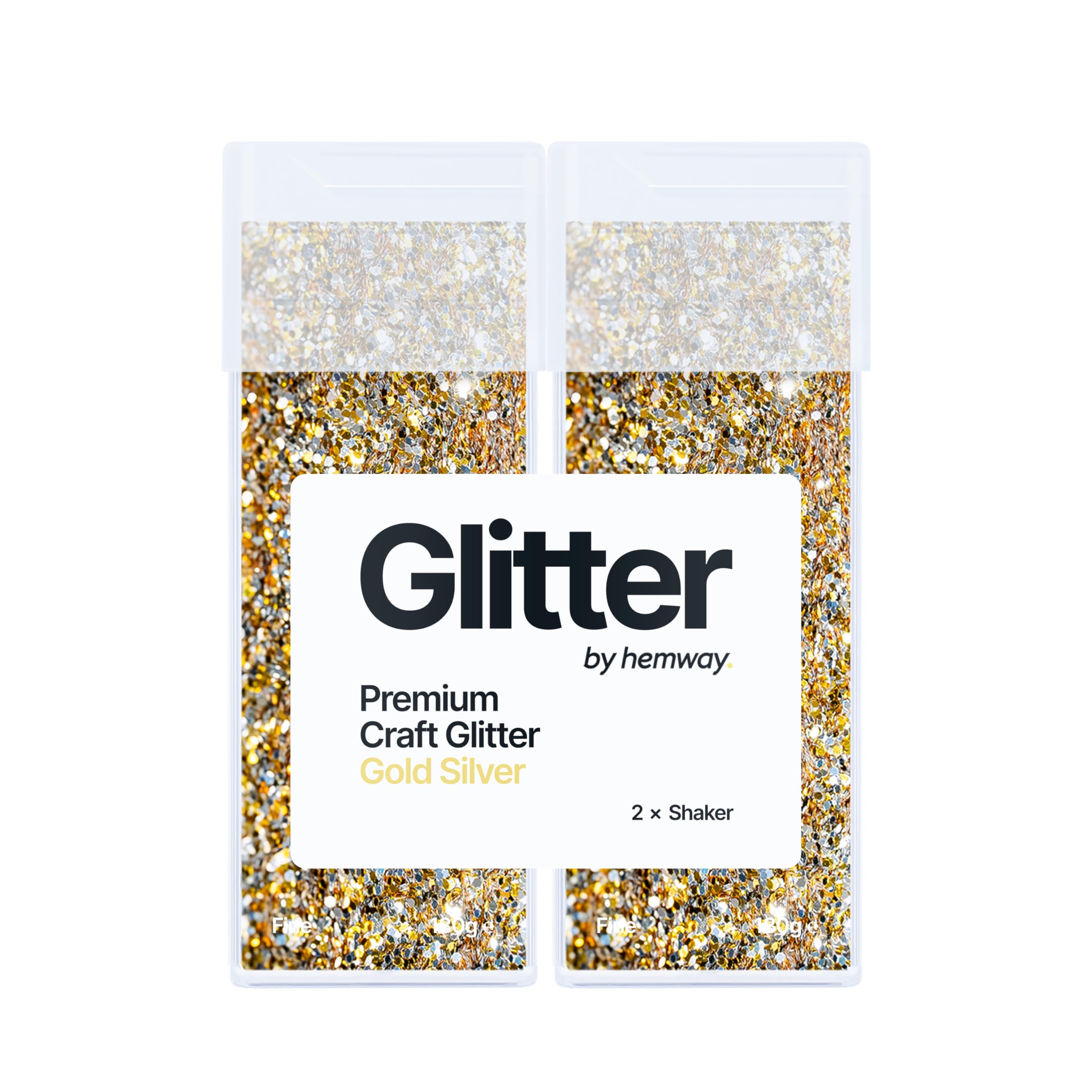 Hemway Glitter Shaker Gold Silver 130g x2 Pack Fine, Craft Glitter Shakers for Resin & Epoxy Crafts, Christmas Art Supplies, Nail, Body, Face, Eye, Festival, Crafting, Slime, Sparkle