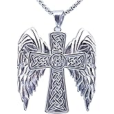 TEWAFOS Celtic Cross Necklace For Men - Stainless Steel Cross Necklace, Religious Talisman Prayer, Halloween And Christmas Religious Gifts