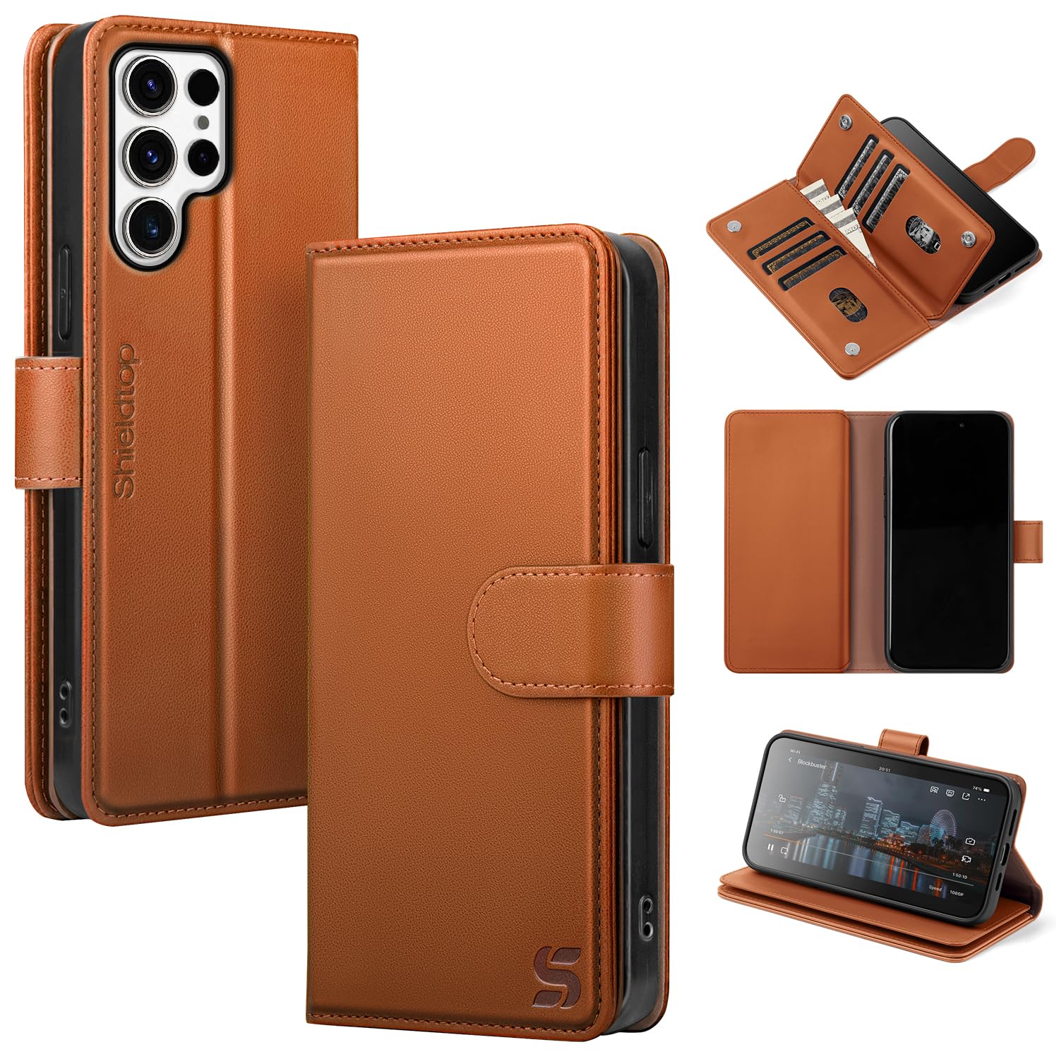 Shieldtop Compatible with Samsung Galaxy S25 Ultra Wallet Case with Card Holder,Women Men RFID Blocking PU Leather Flip TPU Protective Cover Credit Card Slots,Phone Case for S25 Ultra,Light Brown
