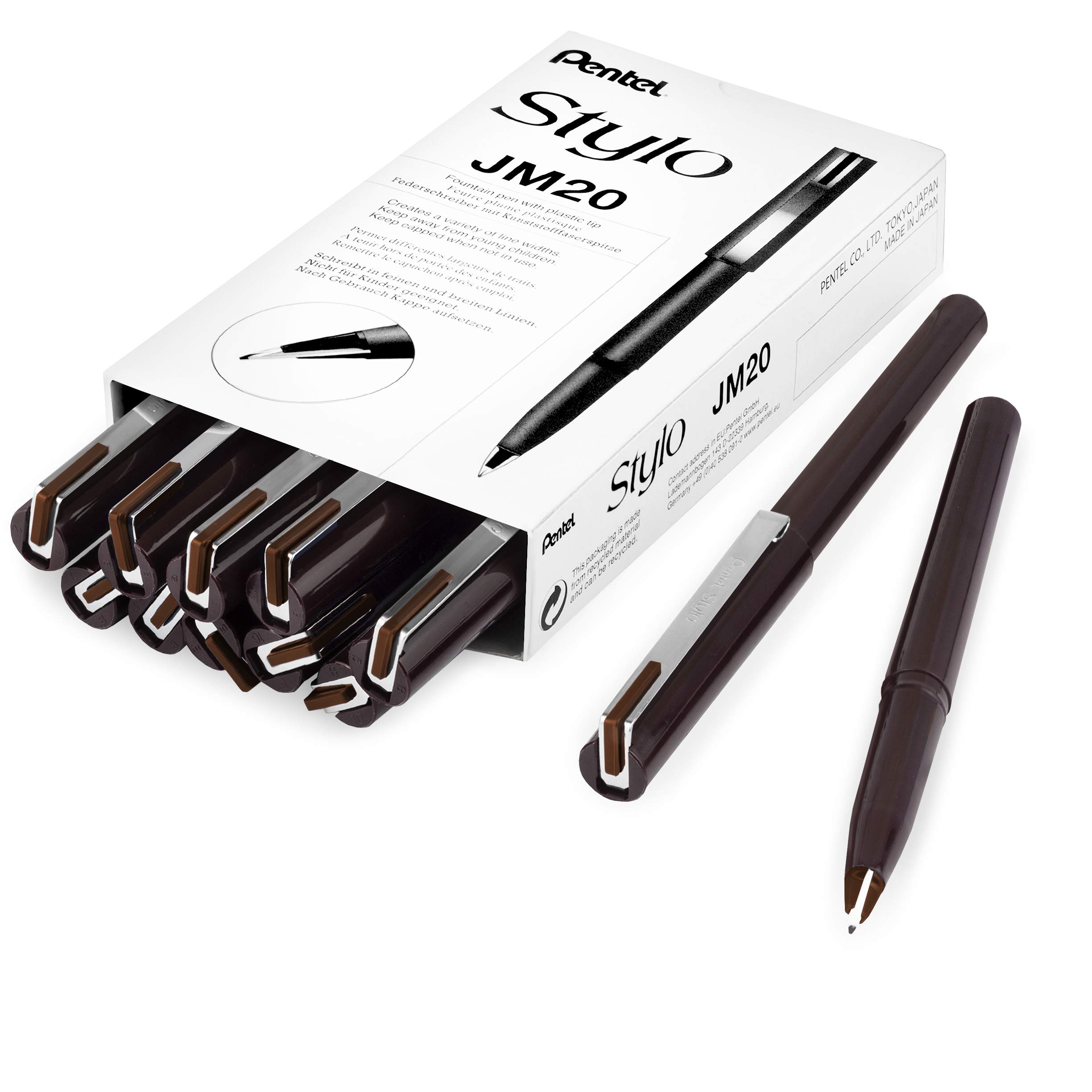 Pentel JM20 Stylo Disposable Fountain Pen – Sepia Ink - Pack of 12
