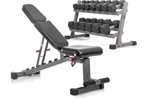 XMARK Dumbbell Sets, 5-50lb, 10-50lb with Storage Racks, Rubber Hex Dumbbells Set with Storage, Complete Your Gym with an Adjustable Weight Bench