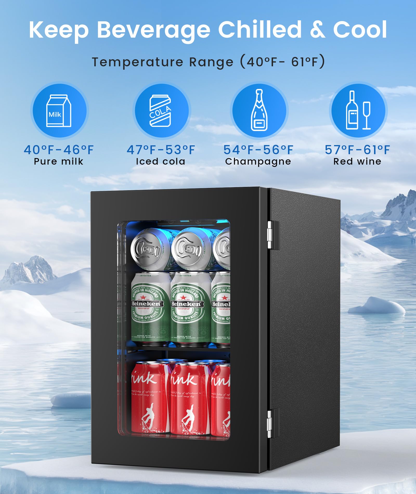 Kismile Mini refrigerador para oficina, enfriador de vino de 18 litros, refrigerador de bebidas pequeño de 0,6 pies cúbicos con control electrónico de temperatura ajustable, luz LED, para dormitorio, oficina