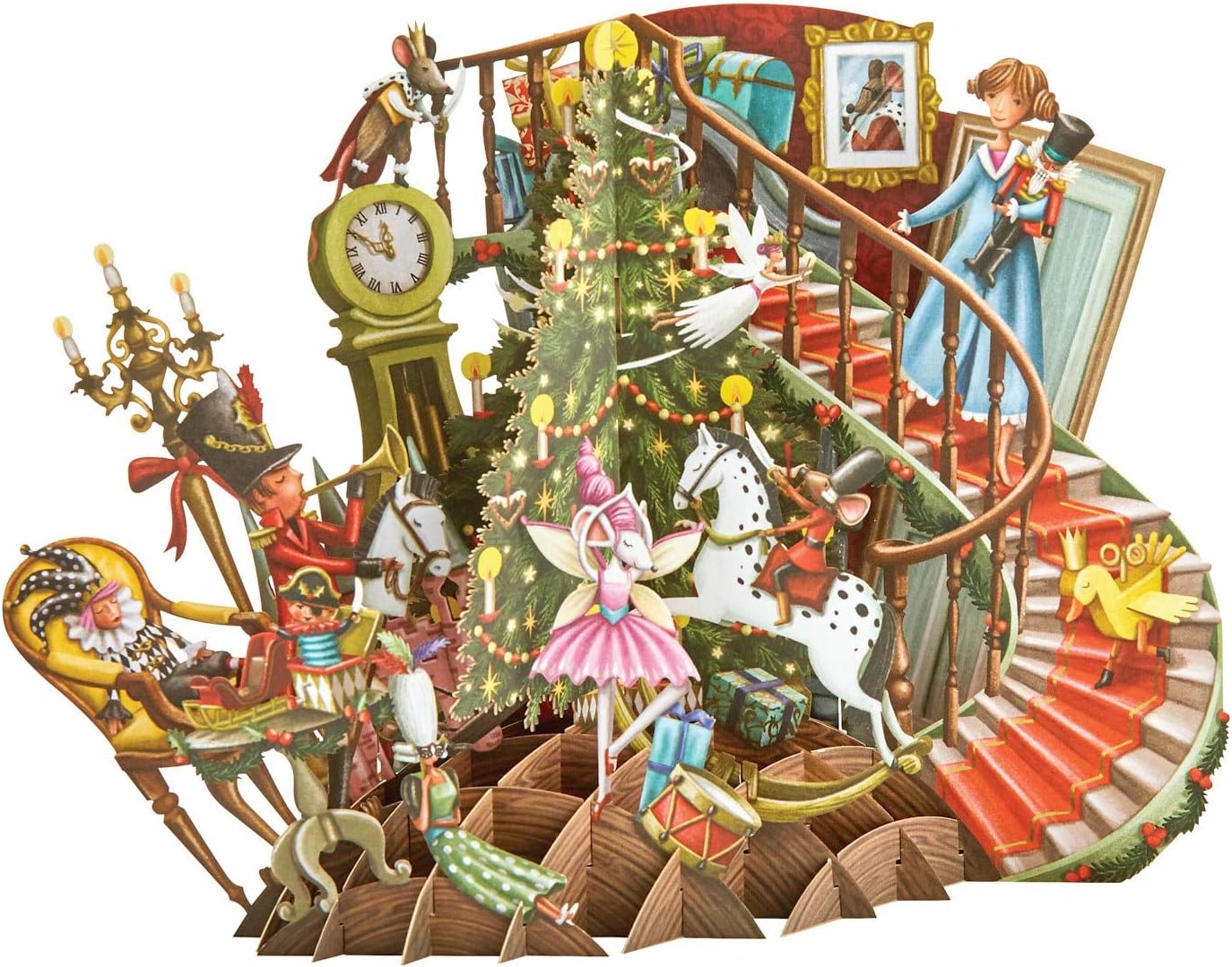 The Nutcracker Top of The World 3D Pop-Up Christmas Card, yellow|brown, 7x6 inch