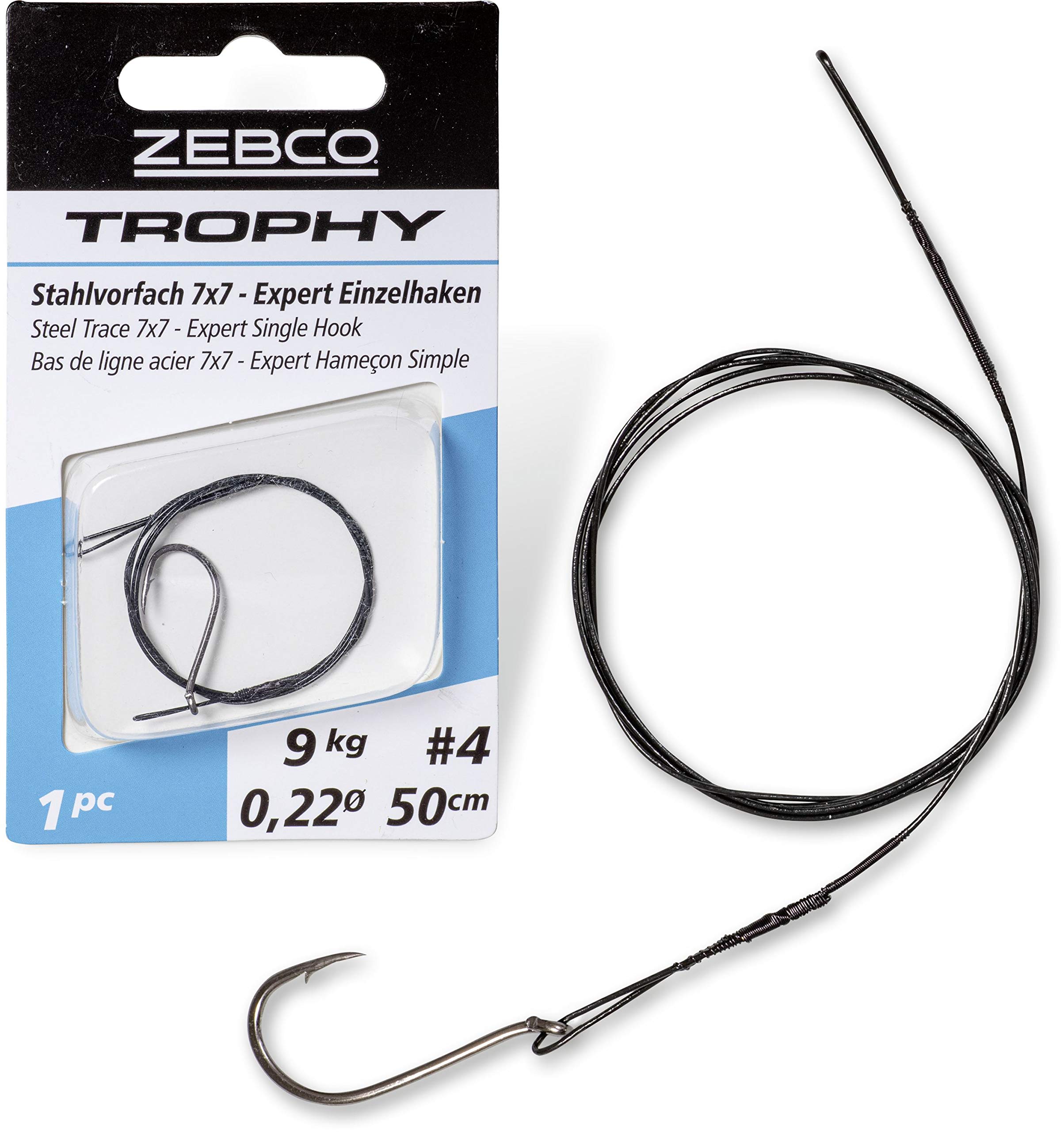 Zebco Quality Trophy Steel Leader 7 x 7 Expert Single Hook Safe Material Fishing Accessories with Fishing Hooks 9 kg / 50 cm