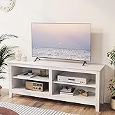 Gyger Modern TV Stand for 65 inch TV, White Wood TV Cabinet with 4 Open Storage Shelves, Fits 50-65 Inch TVs, 55 Inches W x 15 Inches D x 22.8 Inches H