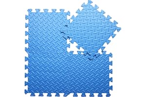 Coolcandy EVA Foam Play Mat, 16 Tiles Colorful Baby Play Mat, Square Kids Playmat with Solid Colored, 0.4" Thickened Interlocking Foam Floor Tiles, Puzzle Play Mat for Baby Lying, Playing (Blue)