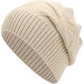 Women Slouchy Winter Soft Lightweight Cashmere Blend Knit Ski Beanie Hat | Diamond Geometric Stitch, Plush Skin-Friendly Texture, Warm Without Bulk, Wind-blocking Contoured Edge, One Size Fits Most