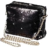 LUOEM Black Sequin Clutch Bag Sparkly Evening Handbag for Women Party Medium Size 10.2X7.1 Inch Shoulder Crossbody Purse