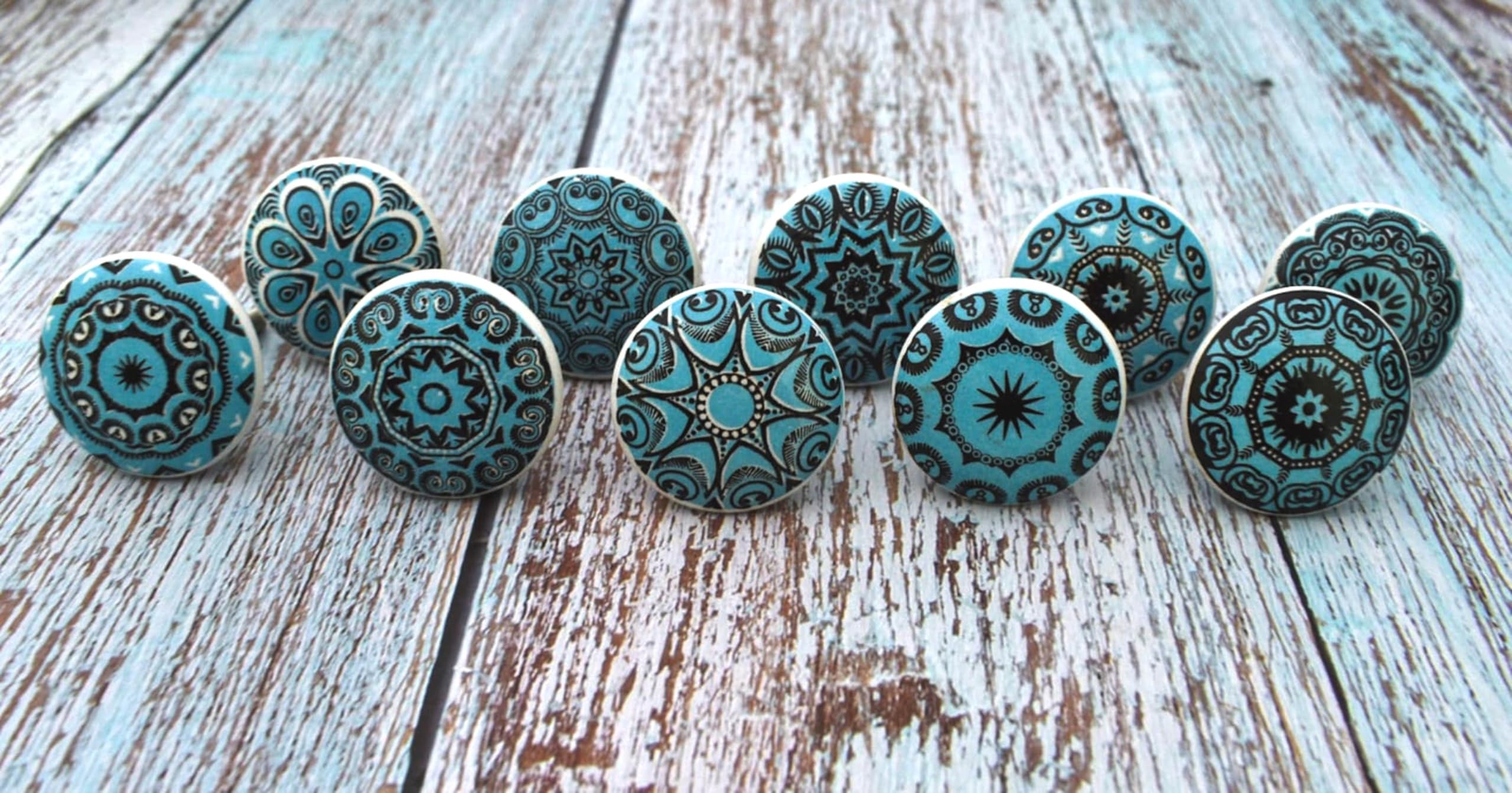 ARTISNO Ceramic Knobs for Cabinets - Set of 10 Decorative Green Floral Printed Ceramic Knobs for Home Kitchen Cabinet Drawer Elegant Wardrobe and Dresser Pulls with Glossy Finish (1.5-Inch Diameter) — image 1