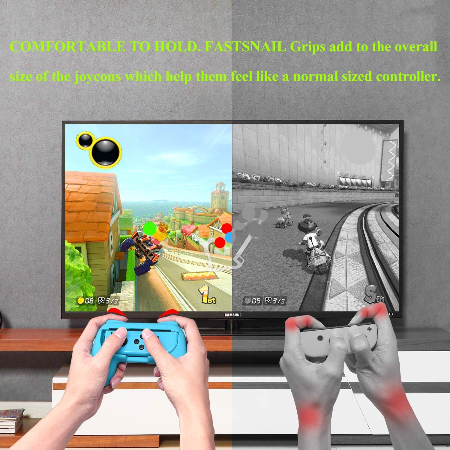 FastSnail Grips Compatible with Nintendo Switch Joy-Con, Wear-Resistant Handle Kit Compatible with Switch Joy Cons Controllers, 2 Pack (Blue and Red): Computers & Accessories