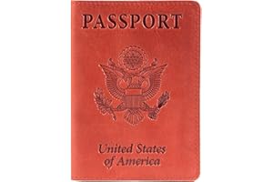 Shvigel US Leather Passport Book Cover - Thin American Travel Passport Holder - Premium International USA Passport Protector Case for Women Men (Red Vintage)