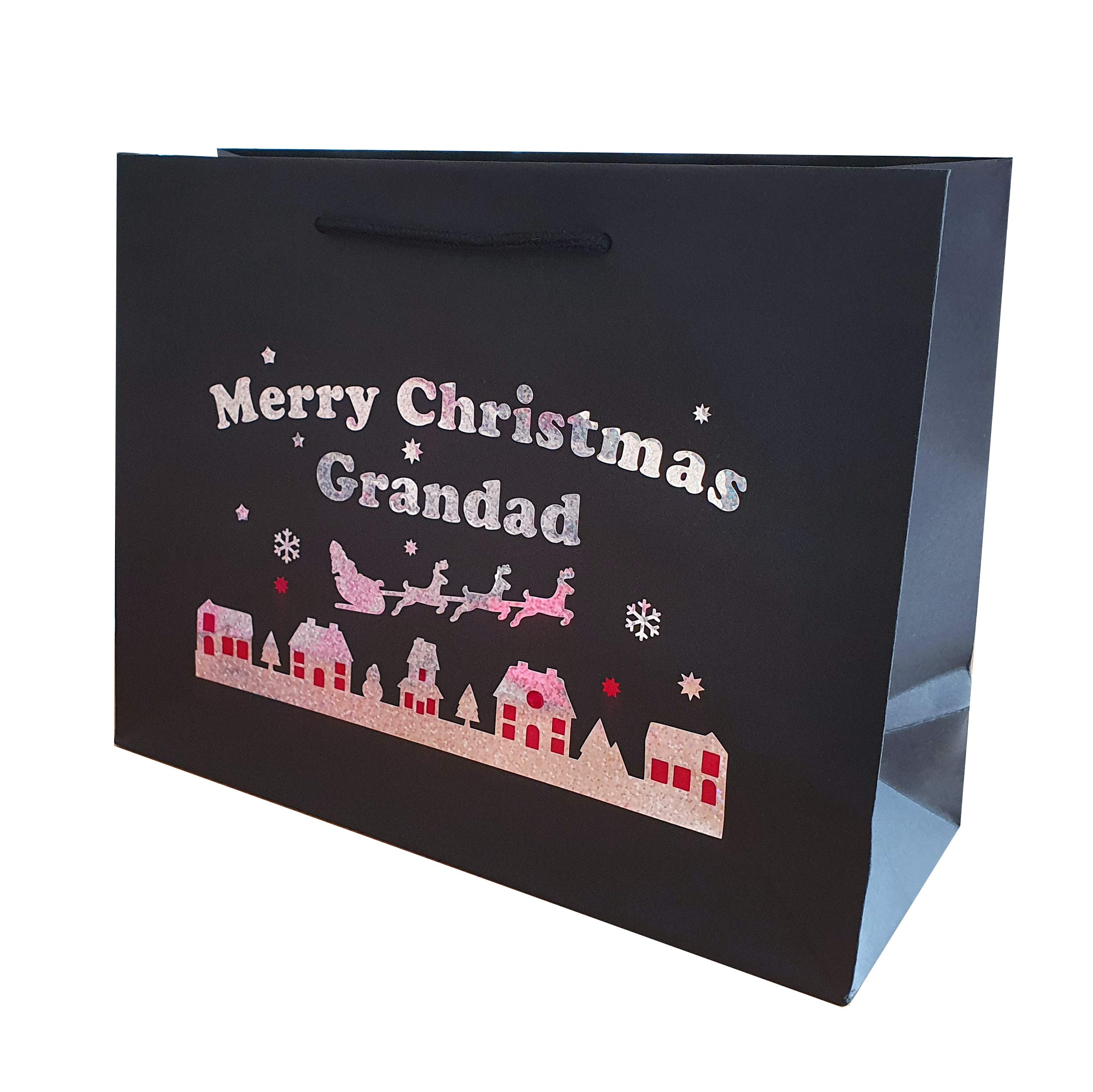 Nan, Nanny, Grandad, Nan and Grandad Christmas Holographic Gift Bags Wrap (Grandad - Large)