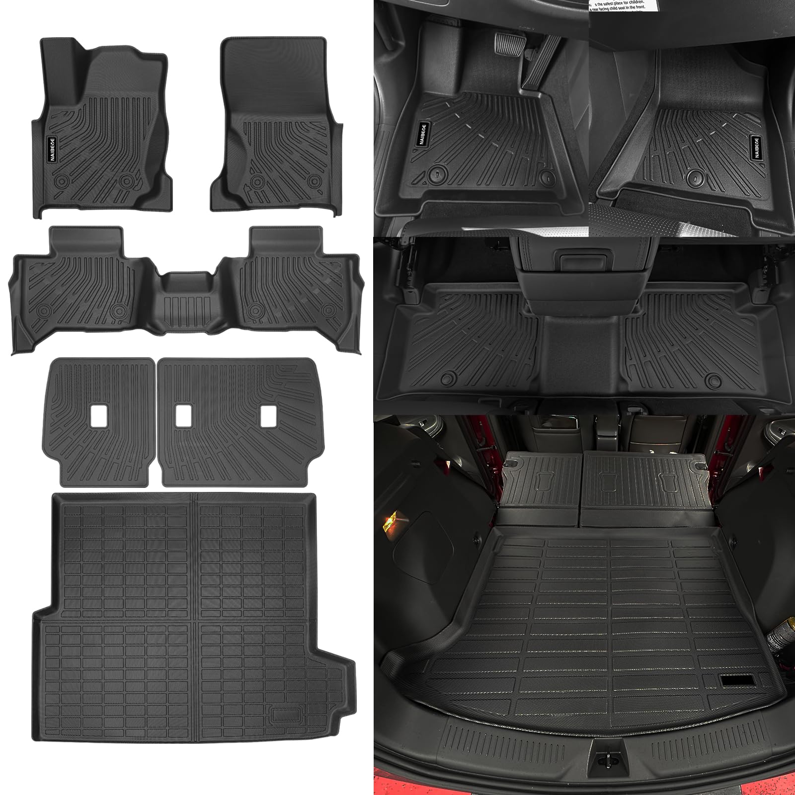 Naibeve Floor Mats for 2025 Toyota 4Runner Hybrid 5 Seats- All Weather Custom for Toyota 4Runner Hybrid Floor Mats Liners 2 Row & Cargo Liner & Seats Back Cover Behind 2rd Row Image