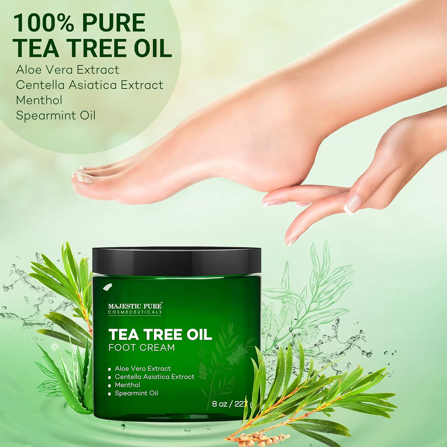 MAJESTIC PURE Athletes Foot Cream with Tea Tree Oil, Aloe & Spearmint - Hydrates, Softens & Conditions Dry Cracked Feet, Heel and Calluses, - Helps Soothe Irritated Skin - 8 oz : Beauty