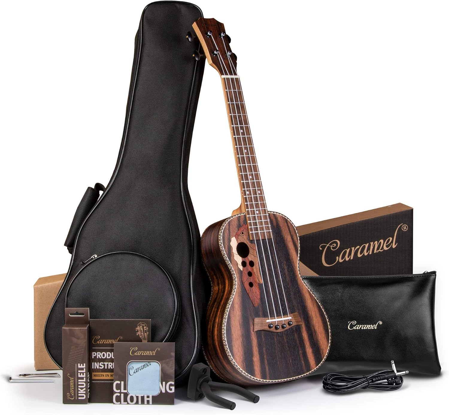 Left Handed Caramel CB904 Ebony Baritone Acoustic Electric Ukulele