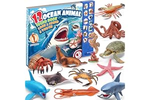 YEONHA TOYS 12Pack Ocean Animal Toy for Kid with Sound Book(On/Off), Gift Box, Realistic Sea Creature Figure, Educational Plastic Under the Sea life for Toddler, Birthday Party Favor, Water Table Toy for Boy Girl