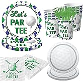 Dydamud Golf Party Supplies, 140pcs Disposable Tableware Set Let's Par-Tee Golf Plates and Napkins for Golf Sports Themed Birthday Party Decorations