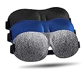 Sleep Mask 3 Pack, Upgraded 3D Contoured 100% Blackout Eye Mask for Sleeping with Adjustable Strap, Comfortable & Soft Night 
